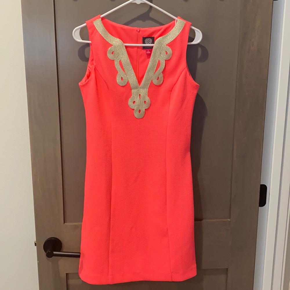 Vince Camuto Hot Pink & Gold Shift Dress